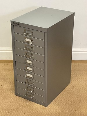 Lot 511 - BISLEY; a metal filing cabinet with ten...