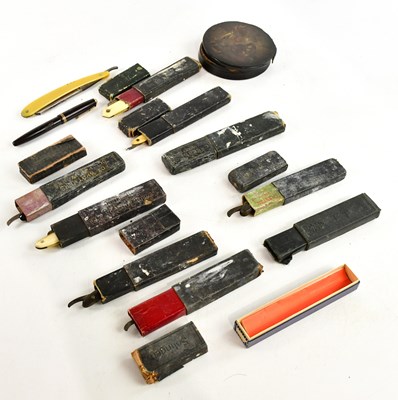 Lot 575 - A collection of vintage cut throat razors, a...