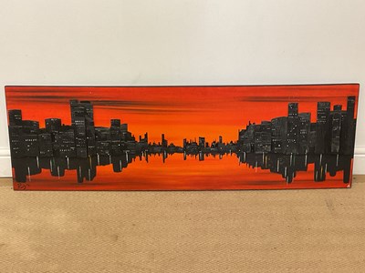 Lot 290 - RUIZ; 20th century mixed media on board, city...