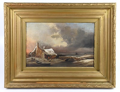 Lot 377 - WS COOPER; oil on canvas, thatched cottage in...