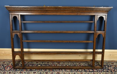 Lot 2991 - An 18th century style oak plate rack with...