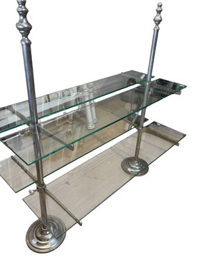 Lot 9 - A set of modern glass and chrome open shelves,...