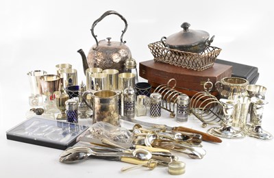 Lot 722 - An assortment of silver plated and other metal...