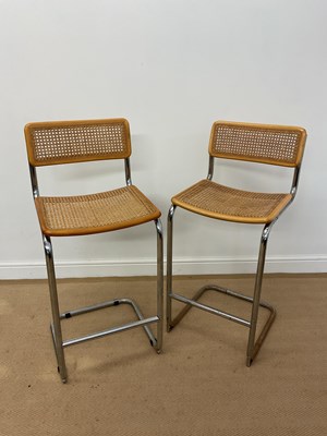 Lot 440 - MARCEL BREUER; two Cesca bar stools, with...