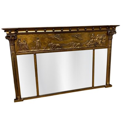 Lot 131 - A 19th century gilt framed overmantel mirror,...