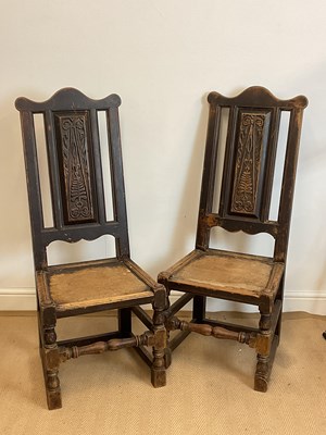 Lot 482 - A pair of 19th century oak hall chairs with...