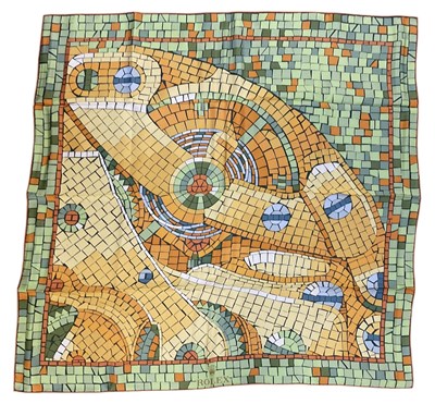 Lot 463 - ROLEX; a boxed mosaic design silk scarf, 82 x...