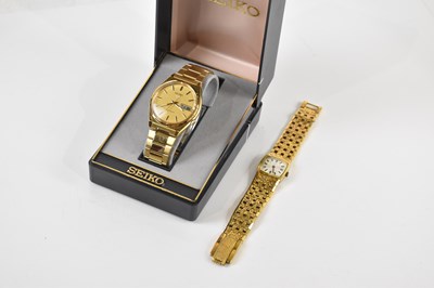 Lot 674 - SEIKO 5; a gentleman’s gold plated automatic...