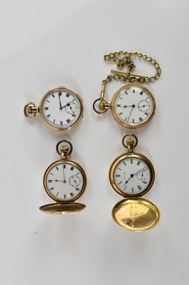 Lot 665 - Four gold plated crown wind pocket watches...