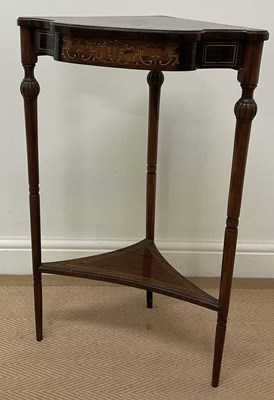 Lot 433 - An Edwardian rosewood inlaid corner table,...