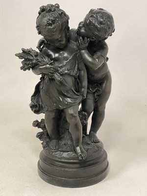 Lot 120 - A large late 19th century bronzed group of two...