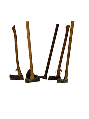 Lot 377 - Five vintage axes including a double sided...