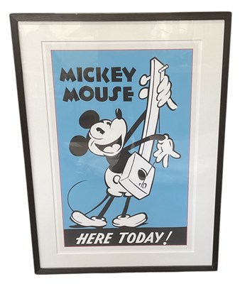 Lot 275 - A modern framed Mickey Mouse poster, 'Here...