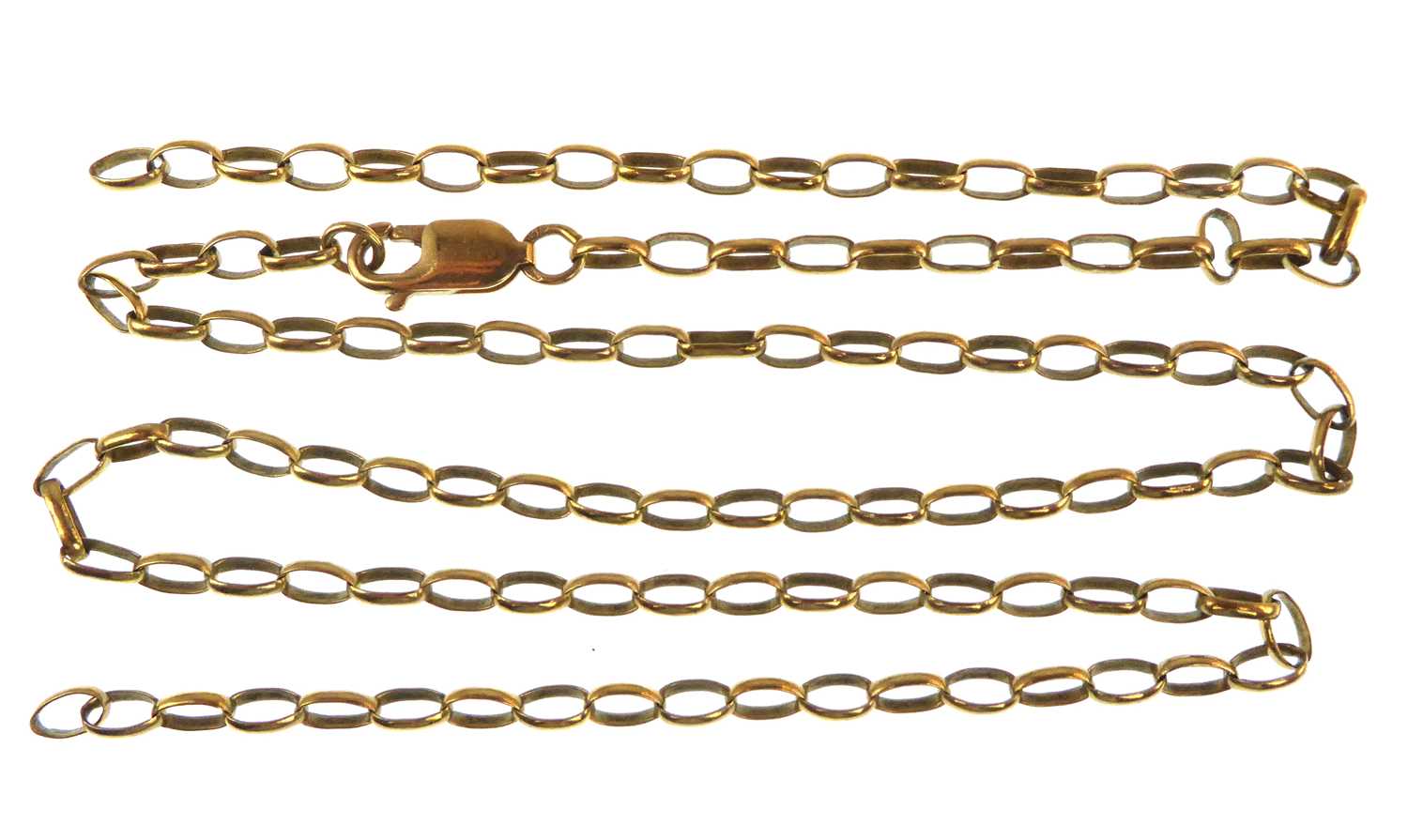 Lot 1158 - A 9ct gold belcher link necklace with lobster...