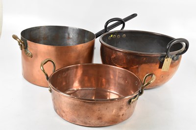 Lot 760 - A large 19th century copper pan with iron...