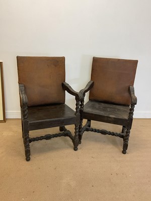 Lot 483 - A pair of 18th century oak and leather...