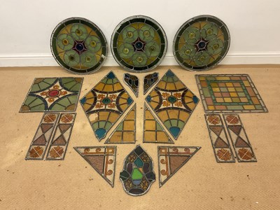 Lot 369 - A quantity of decorative lead stained glass...