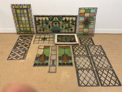 Lot 370 - A quantity of decorative lead stained glass...