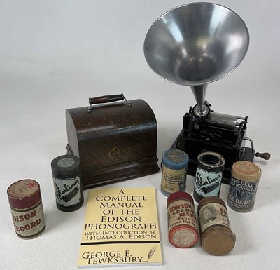 Lot 80 - An Edison Gem phonograph in oak case, with...