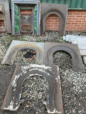 Lot 376 - A cast iron fireplace with green inset tiles,H;...