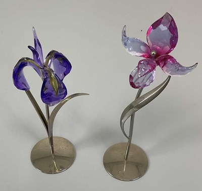 Lot 233 - SWAROVSKI; a pair of flower ornaments with...