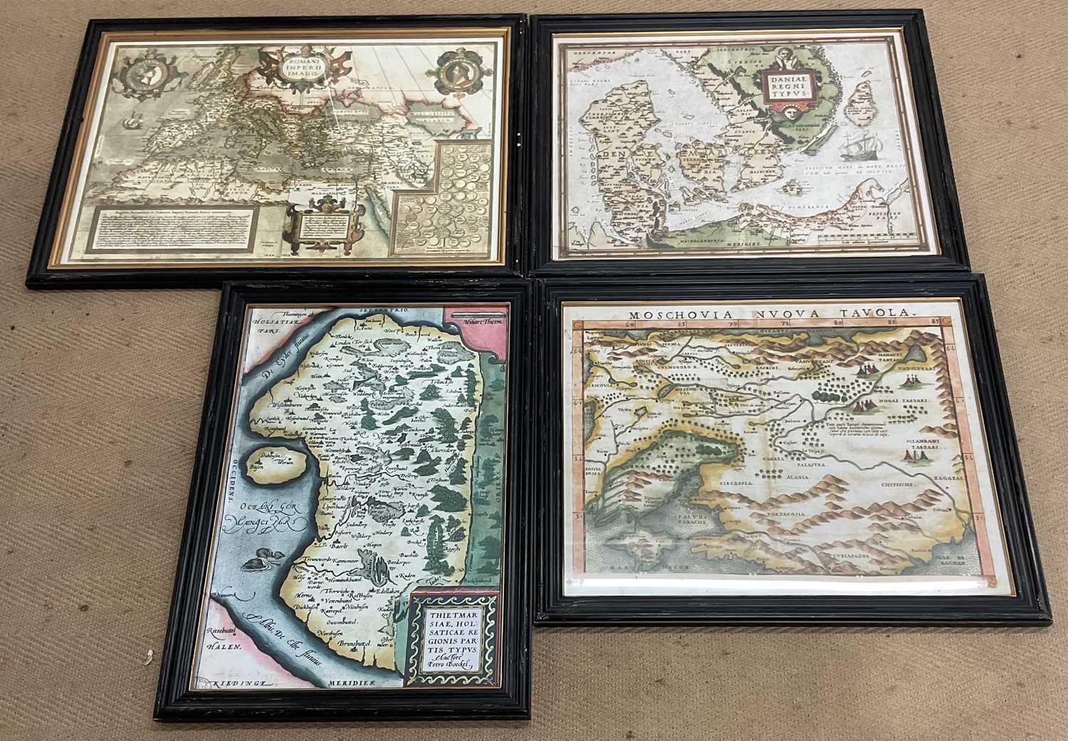Lot 309 - Four reproduction coloured maps titled,...
