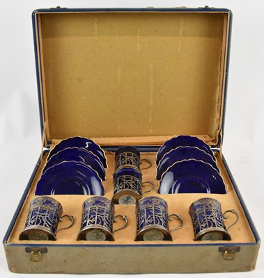 Lot 1121 - AYNSLEY; an Edward VII cased set of six cobalt...