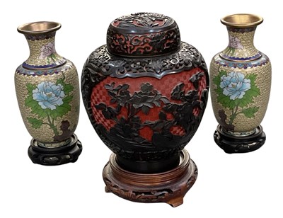 Lot 1052 - A pair of modern Chinese cloisonné enamel...