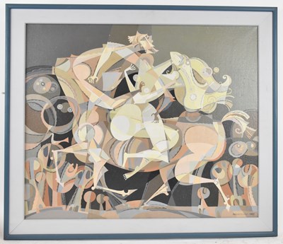 Lot 227 - A YEVSEYENKO; an abstract figural oil on...