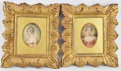 Lot 155 - A pair of early 19th century ivory portrait...