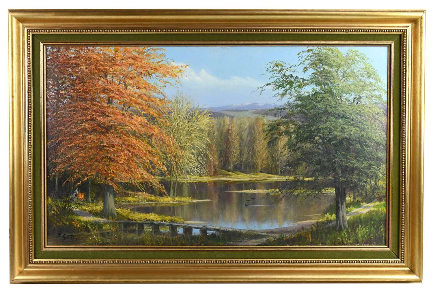 Lot 389 - F GUNTER; oil on canvas, lakeland landscape,...