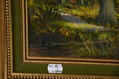 Lot 389 - F GUNTER; oil on canvas, lakeland landscape,...