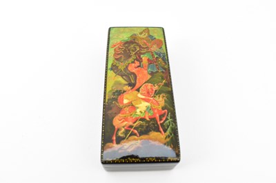 Lot 364 - Three vintage Russian black lacquered boxes...