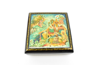 Lot 364 - Three vintage Russian black lacquered boxes...