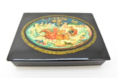 Lot 364 - Three vintage Russian black lacquered boxes...