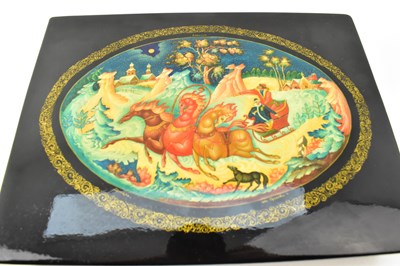 Lot 364 - Three vintage Russian black lacquered boxes...