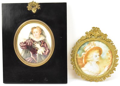 Lot 174 - Two 19th century watercolour on ivory...