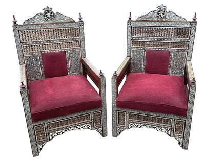 Lot 14 - A pair of Arabic oversized armchairs,...