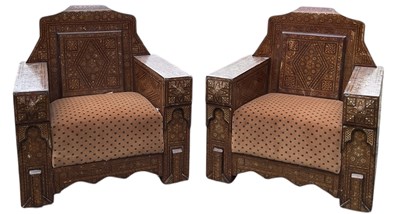 Lot 34 - A pair of Eastern oversized armchairs,...