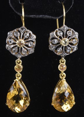 Lot 1428 - A pair of yellow metal diamond, citrine and...