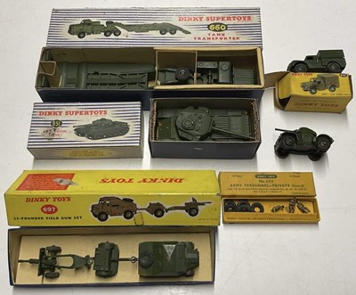 Lot 103 - DINKY; tank transporter and other army items,...