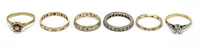 Lot 1137 - Six 9ct yellow gold, white metal, and yellow...