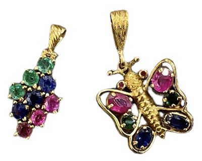 Lot 1460A - A 14ct yellow gold ruby, emerald and sapphire...