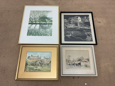 Lot 482 - Four watercolours and prints, rural and...