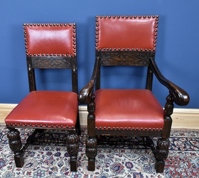 Lot 2953 - A set of eight carved oak dining chairs,...