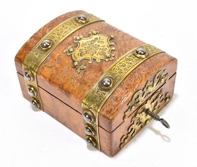 Lot 125 - A brass bound burr oak dome topped casket, 10...