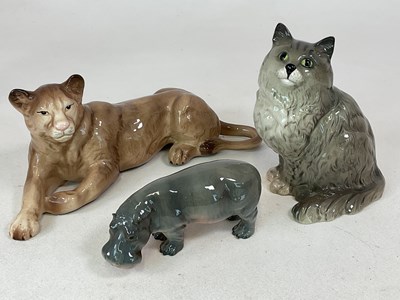 Lot 345 - BESWICK: a hippopotamus and a seated cat,...