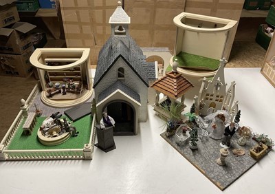 Lot 140 - Doll's house dioramas, to include church,...