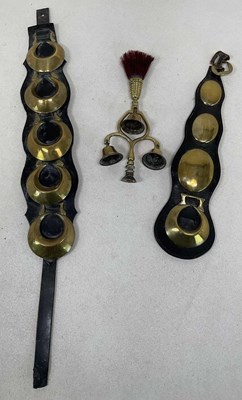 Lot 27 - Victorian horsebrasses, including two leather...