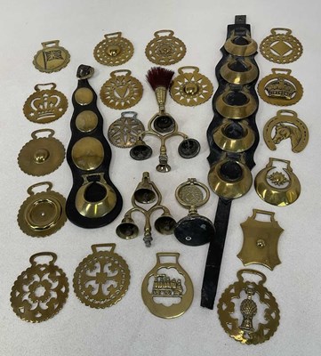 Lot 27 - Victorian horsebrasses, including two leather...